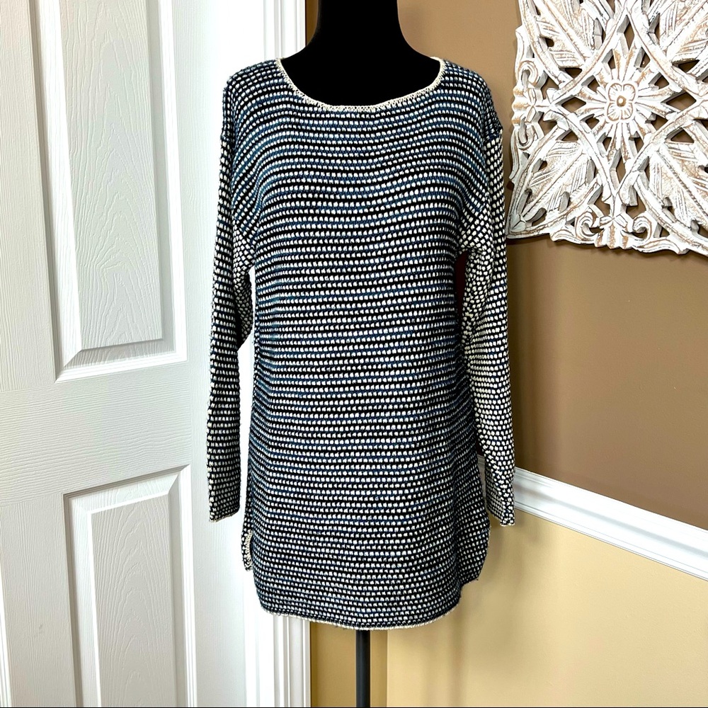 ⭐️ Northwest Blue Open Knit Vintage Sweater Long Sleeve Scoop Neck Size LARGE